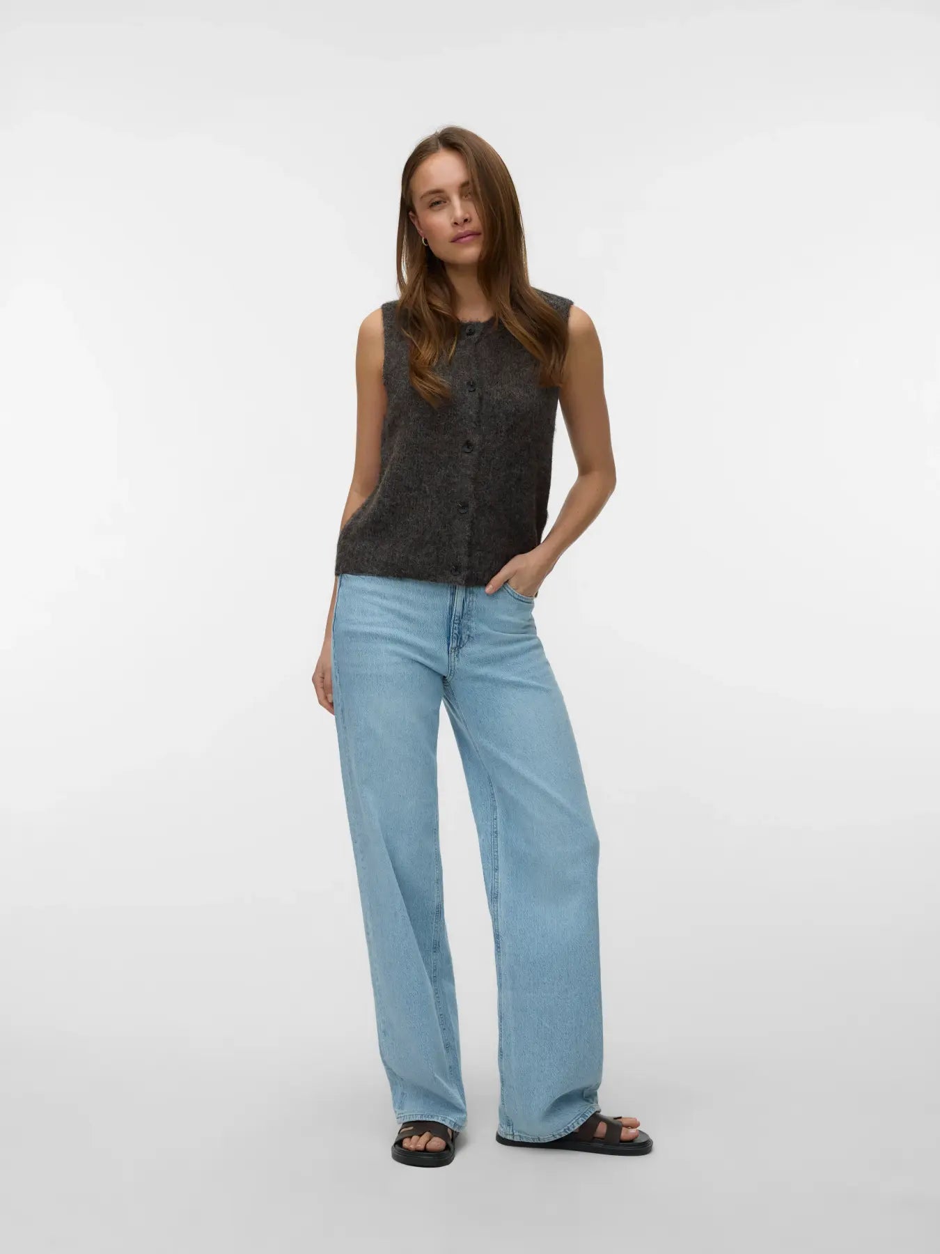 Vero Moda Novah Button Down Vest Brown