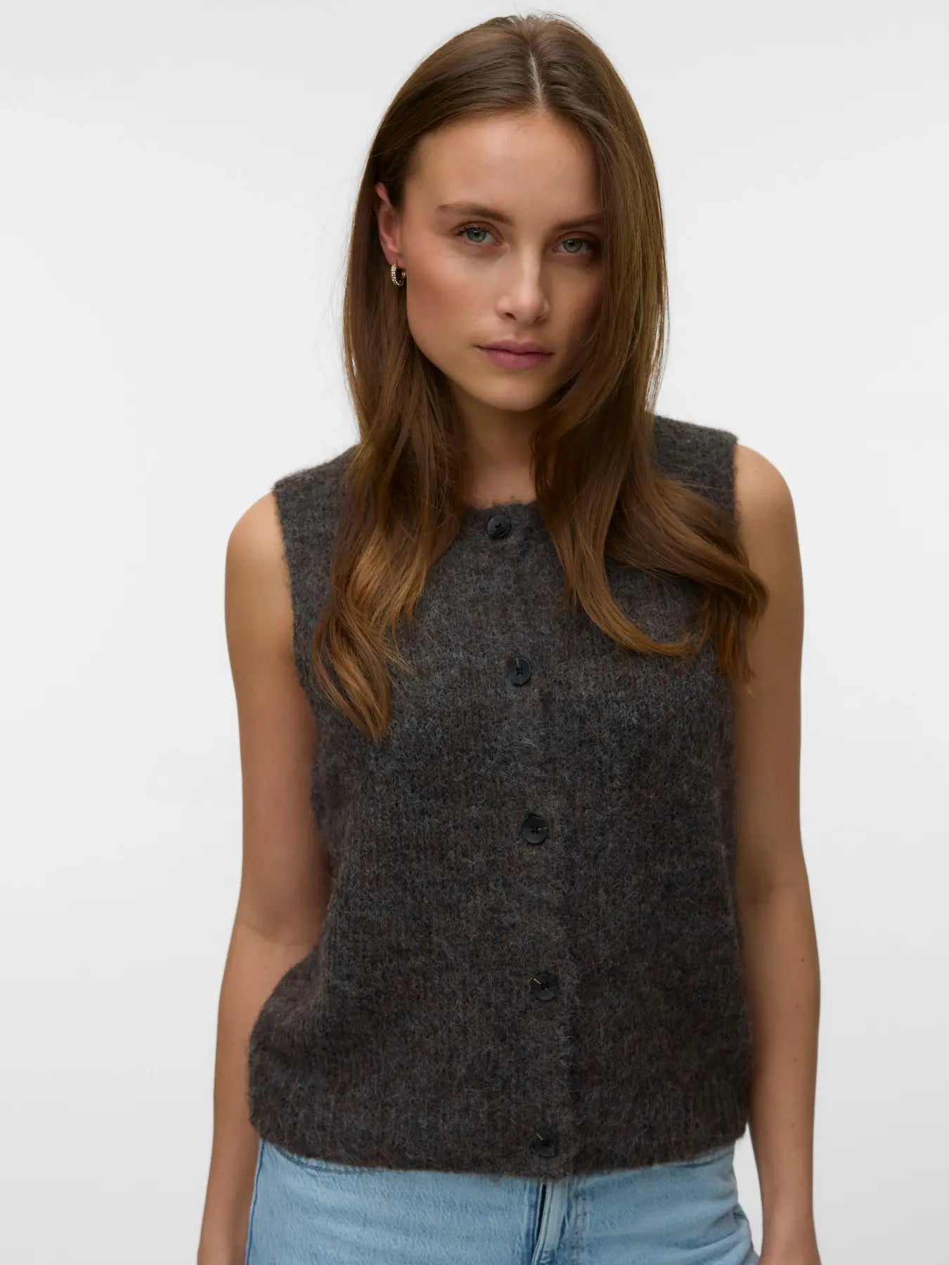 Vero Moda Novah Button Down Vest Brown
