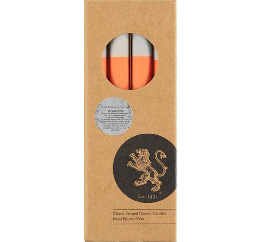 ABSTRACT Striped Orange Flame, Neyron & Willow Eco Dinner Candles, 4 pack