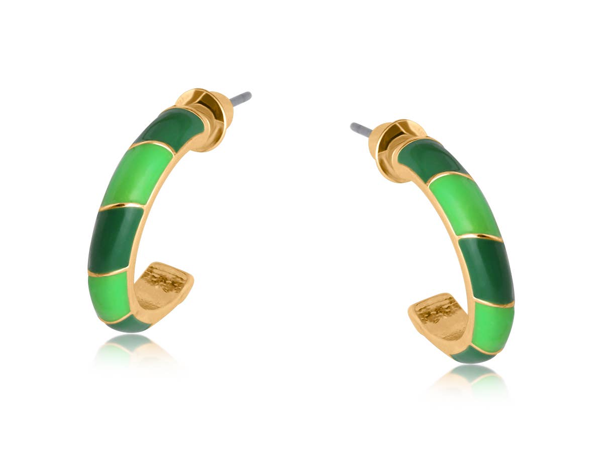 Sunny Two Tone Enamel Earrings in Green