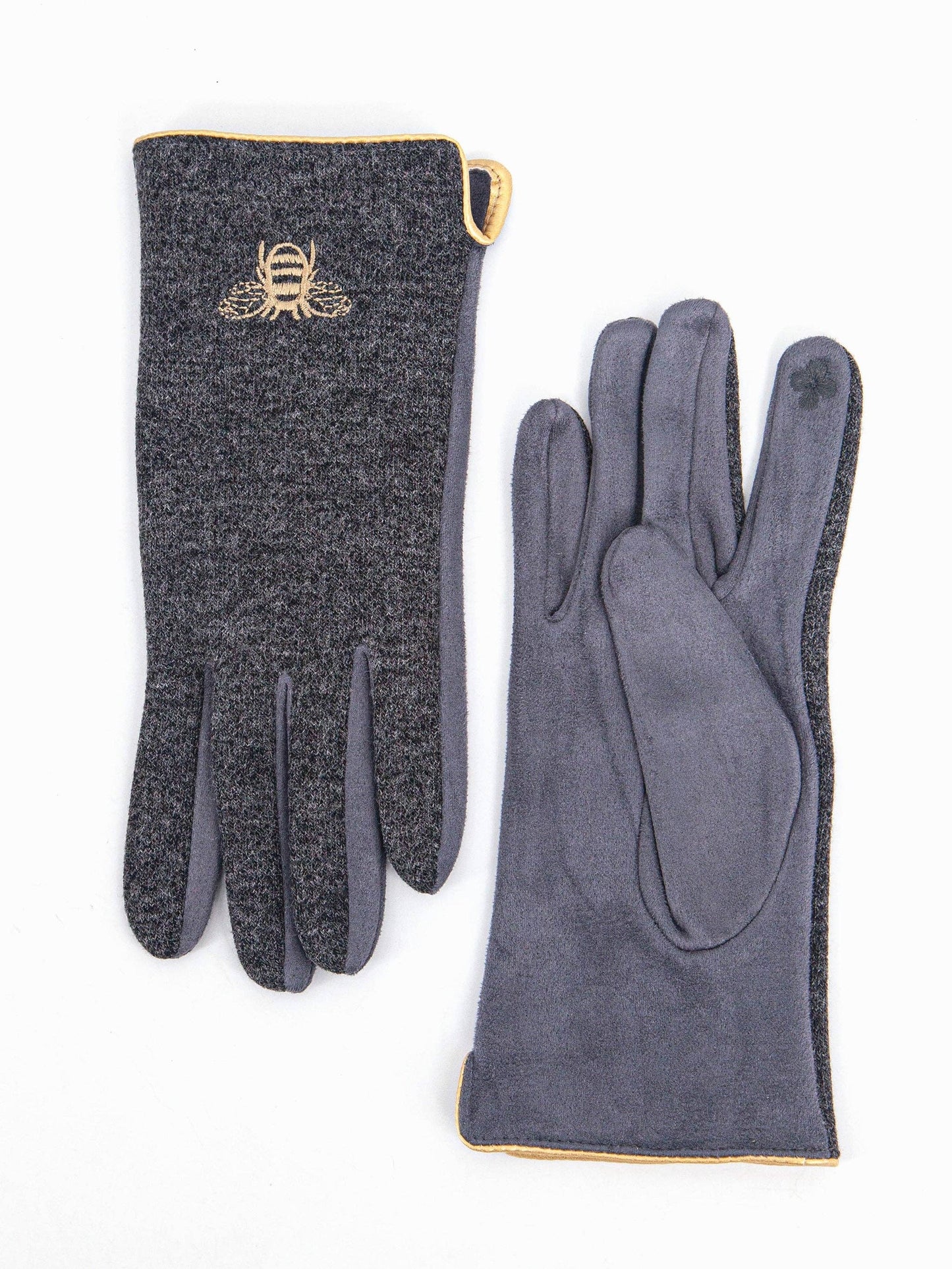Ada Bumblebee Embroidered Gloves in Dark Grey