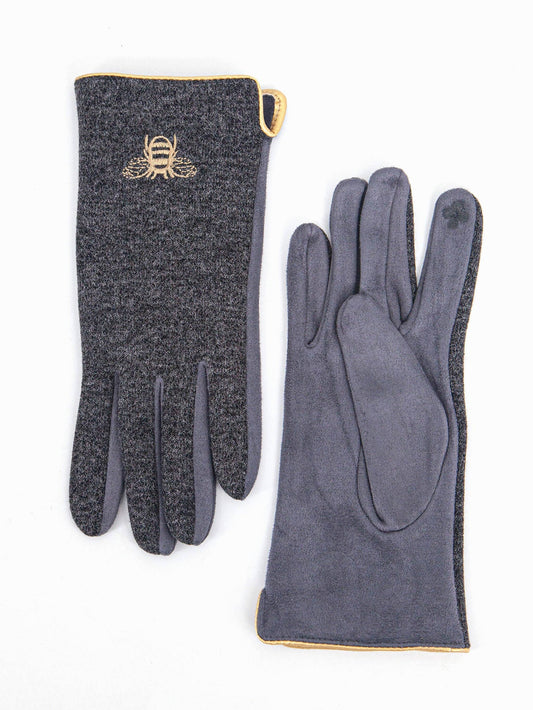 Ada Bumblebee Embroidered Gloves in Dark Grey