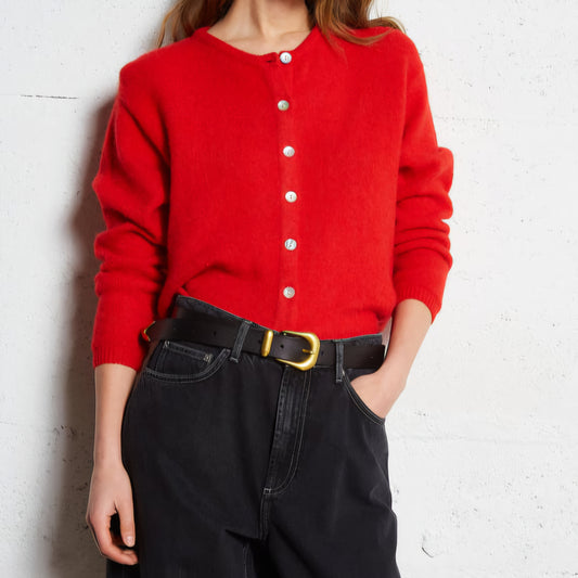 Mohair Long Sleeve Cardi in Red
