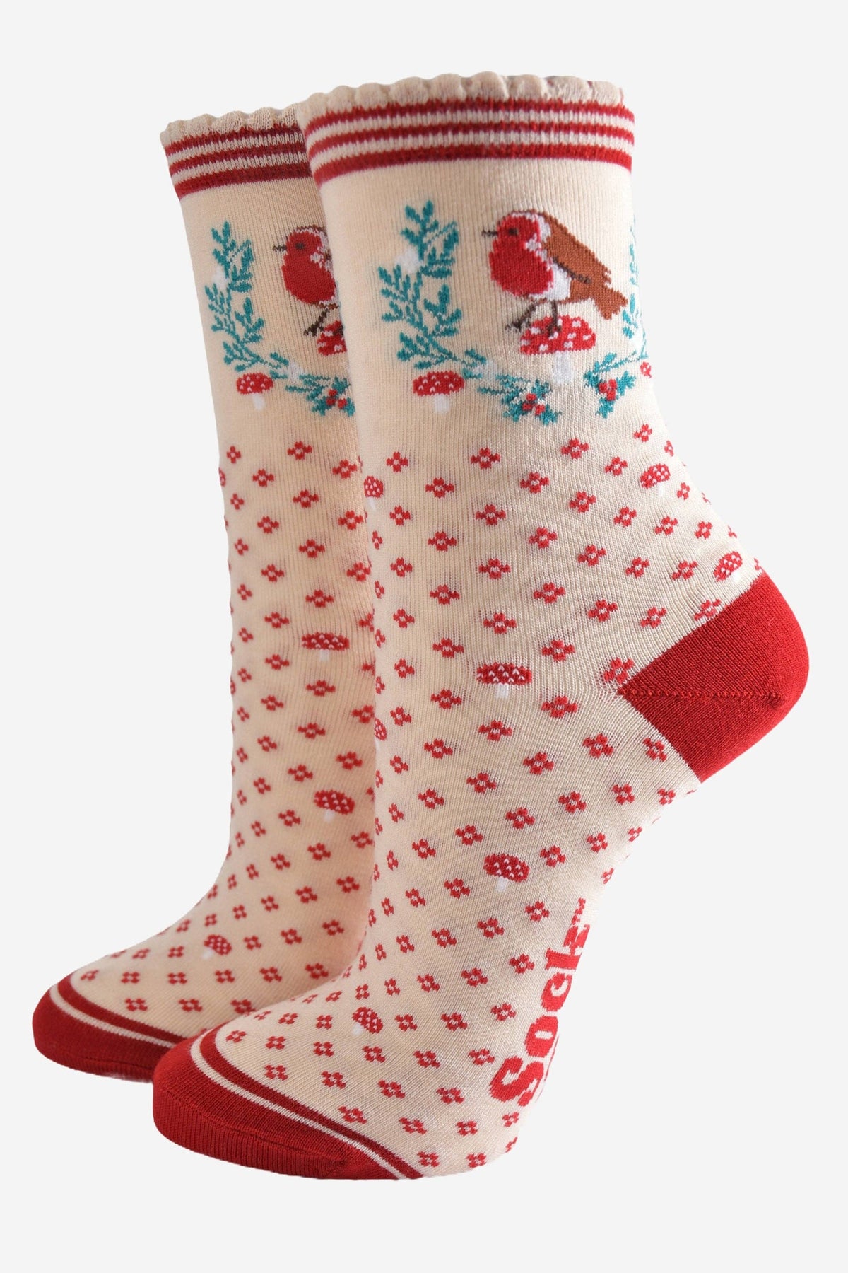 Festive Robin Wreath Bamboo Socks