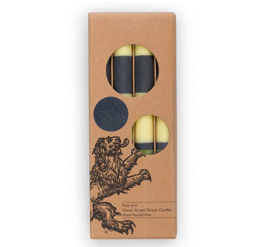 Striped Olive, Indigo & Jasmine Eco Dinner Candles, 4 pack