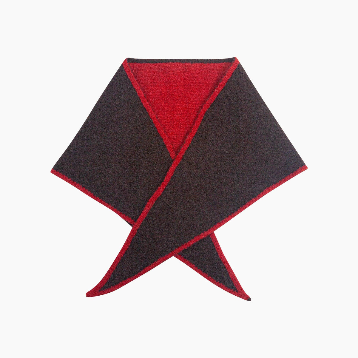 Contrast Trim Triangle Scarf - Brown/Red