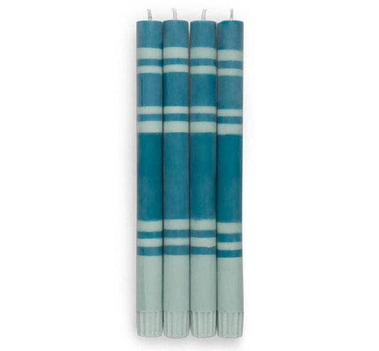 2 Striped Opaline & Petrol Eco Dinner Candles, 4 pack