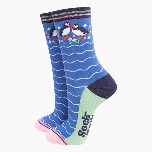 Puffin Floral Wavy Stripe Bamboo Socks