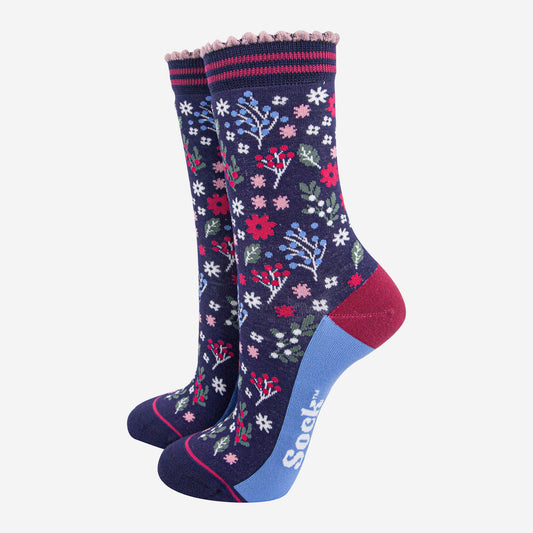 Winter Floral Bamboo Socks