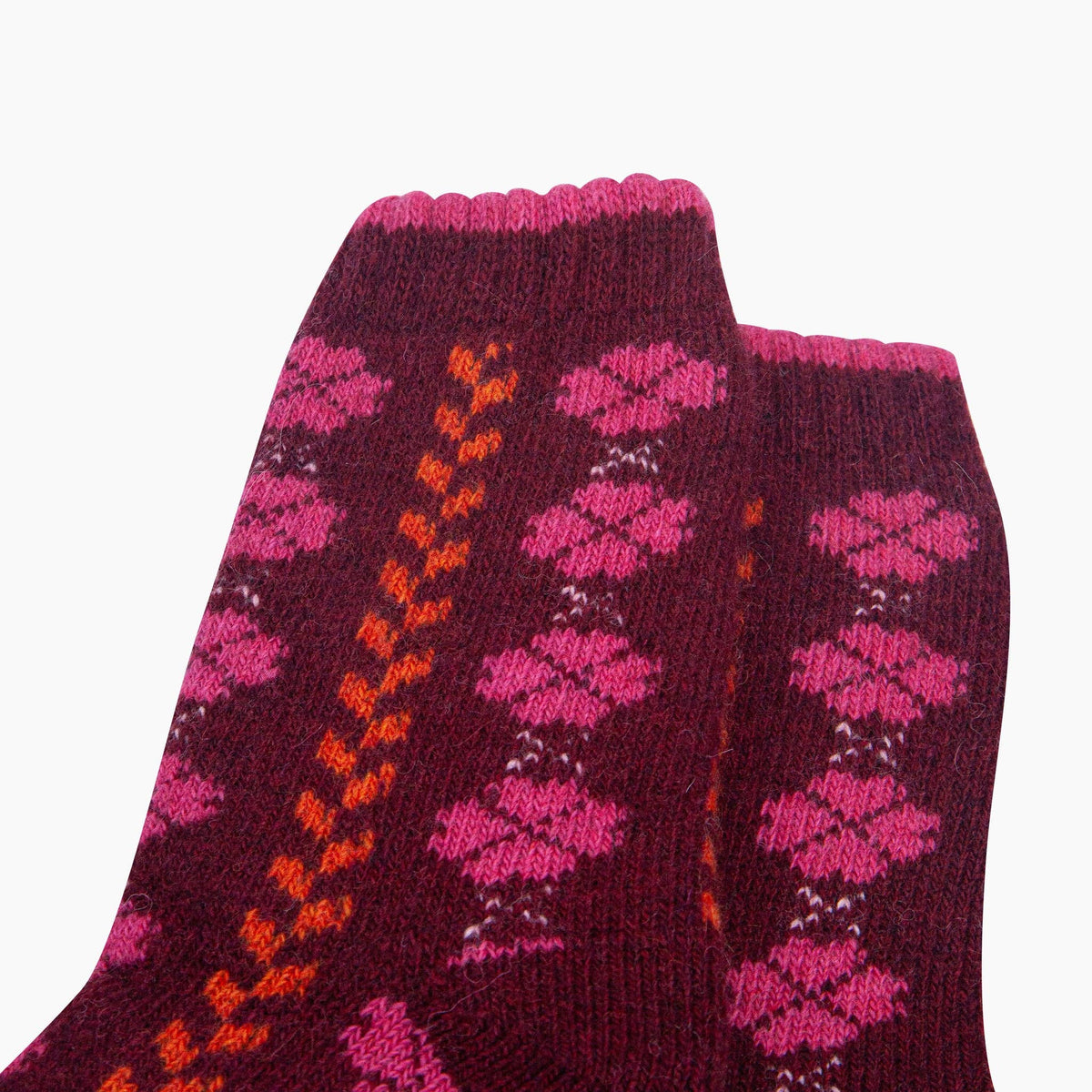 Thick Floral Wool Blend Socks in Maroon (3-7)