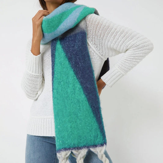 Abstract Chunky Tassel Scarf in Navy Mix