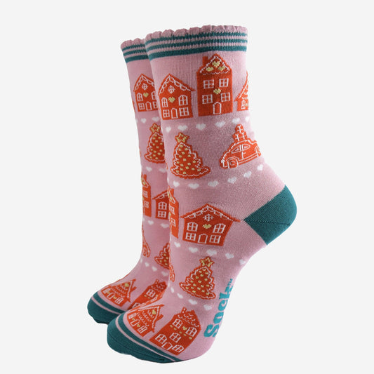 Gingerbread Village Bamboo Socks