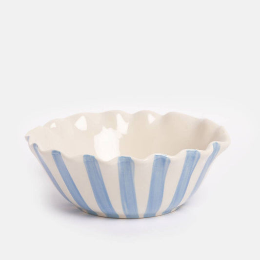 Blue Outside Stripe/Lemon Motif Frilly Bowl