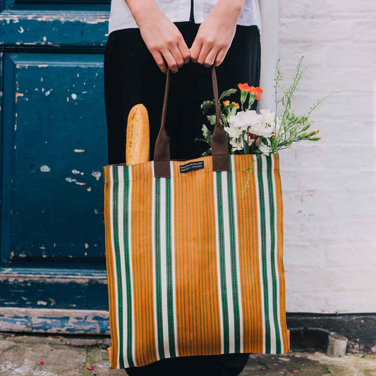 Eco Woven Market Shopper in Spanish Orange & Grass