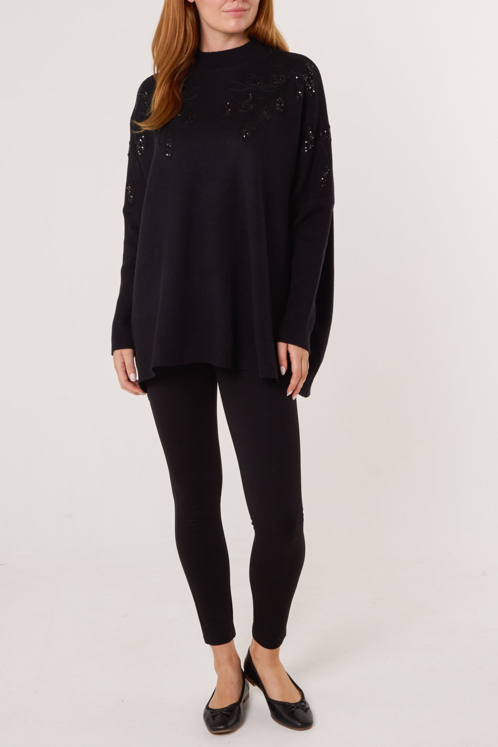 Embellished Botanical Funnel Neck Jumper