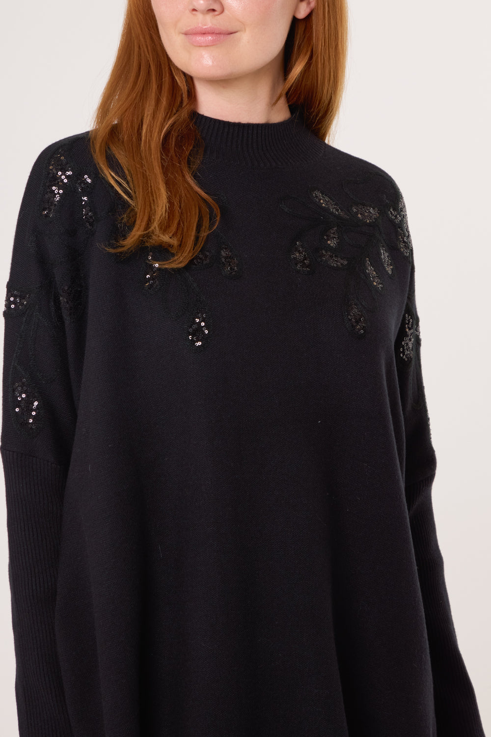 Embellished Botanical Funnel Neck Jumper