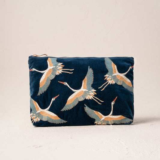Cranes Everyday Pouch in Ink Blue
