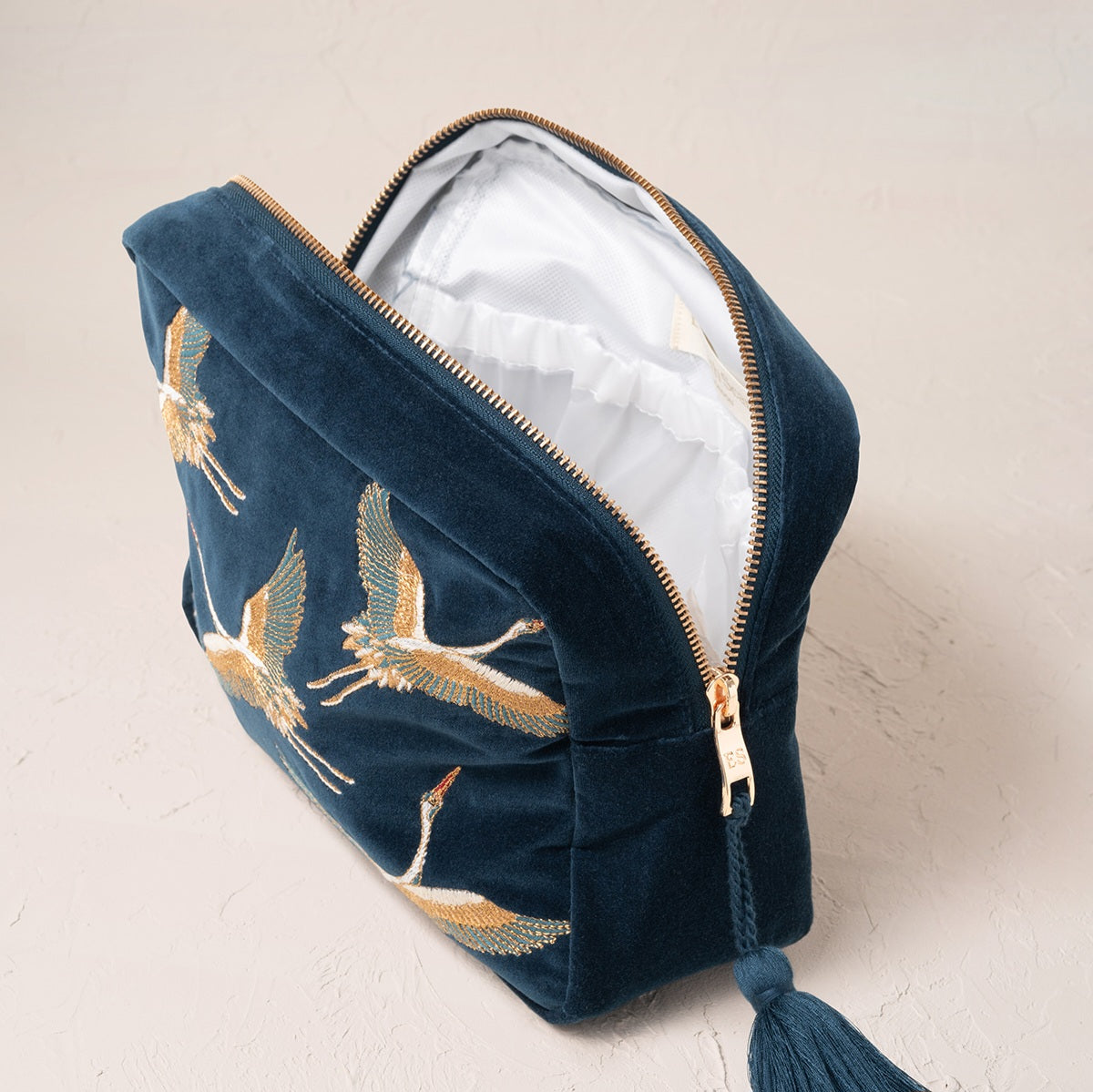 Cranes Wash Bag in Ink Blue