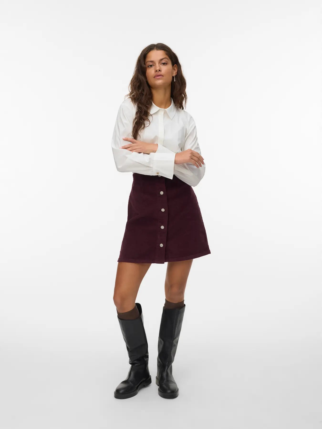 Vero Moda Etta Cord Skirt in Wine