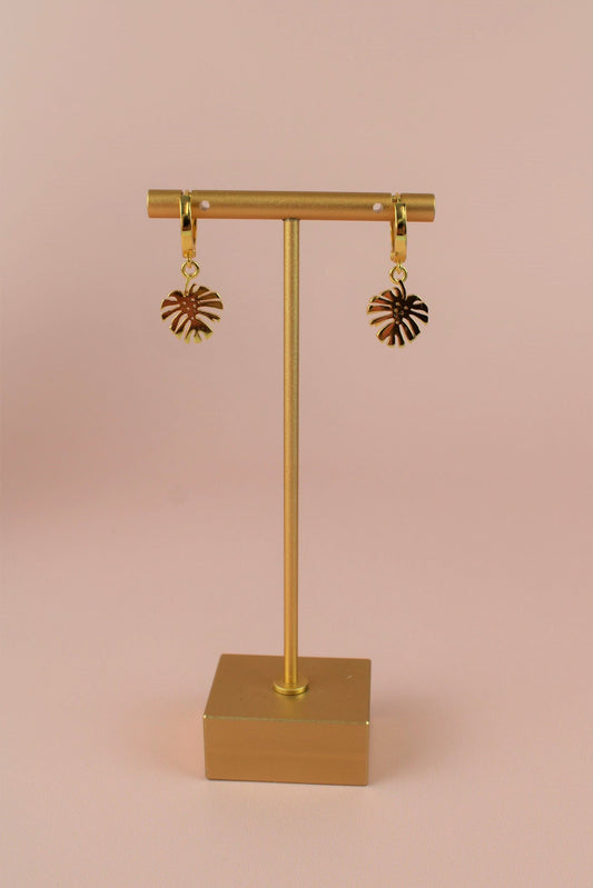My Doris Gold Plated Monstera Huggie Hoop Earrings