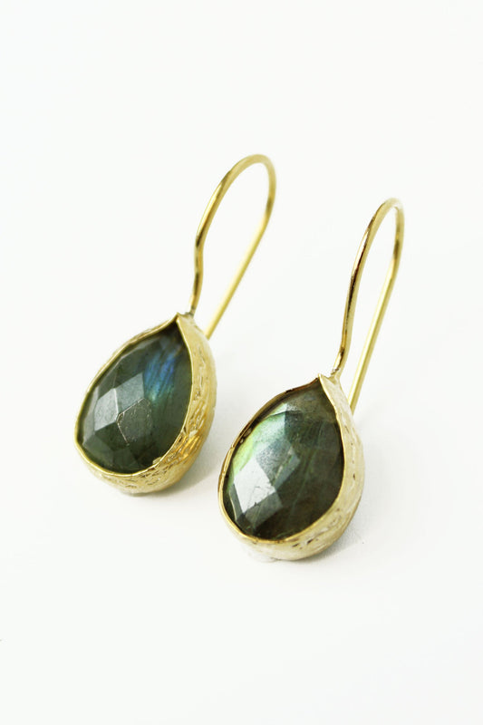 My Doris Labradorite Green Drop Earrings