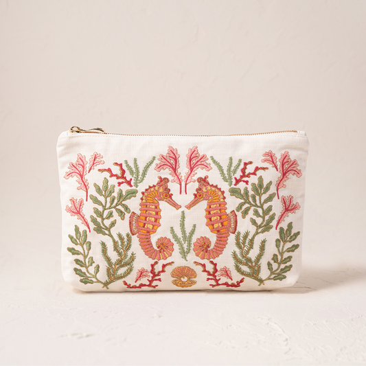 Coral & Seahorse Cotton Everyday Pouch