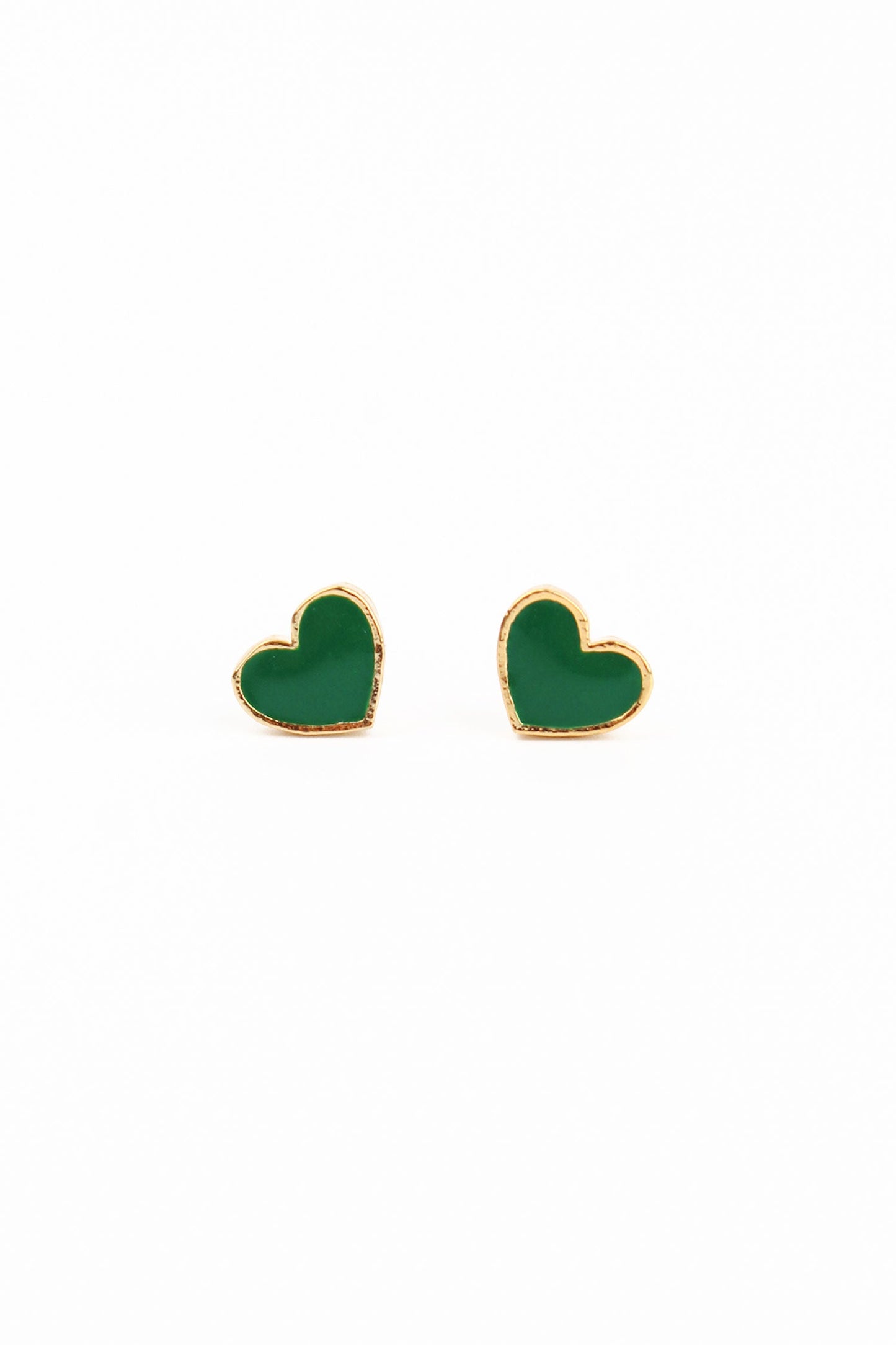My Doris Gold & Green Enamel Small Heart Stud Earrings