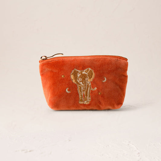 Golden Elephants Coin Purse in Rust