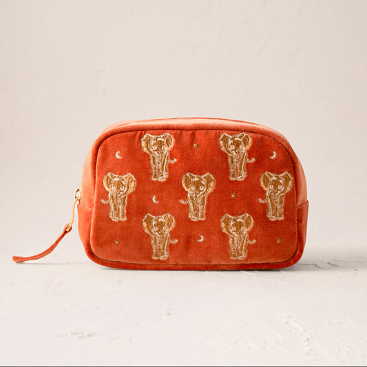 Golden Elephants Makeup Bag in Rust