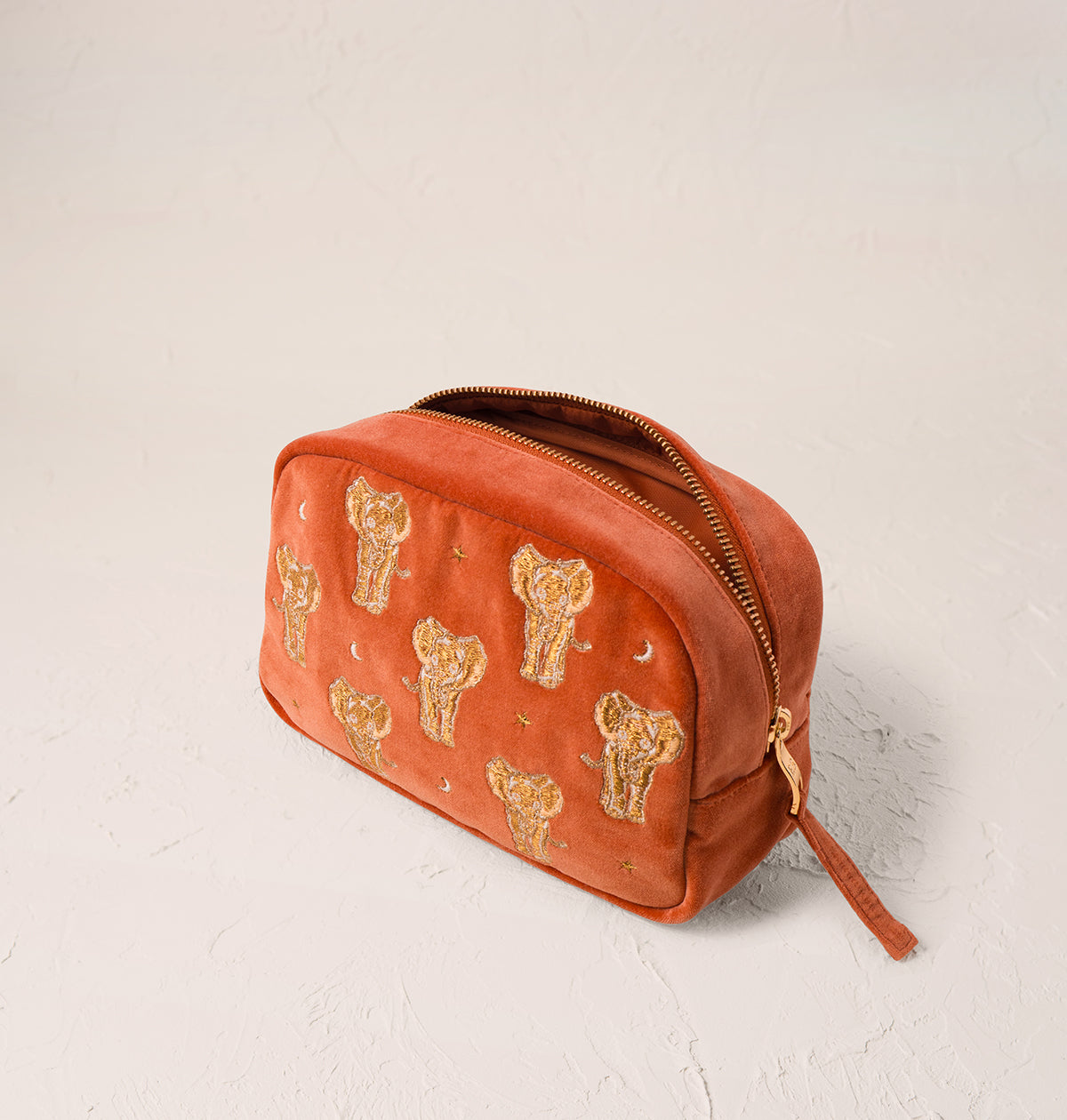 Golden Elephants Makeup Bag in Rust