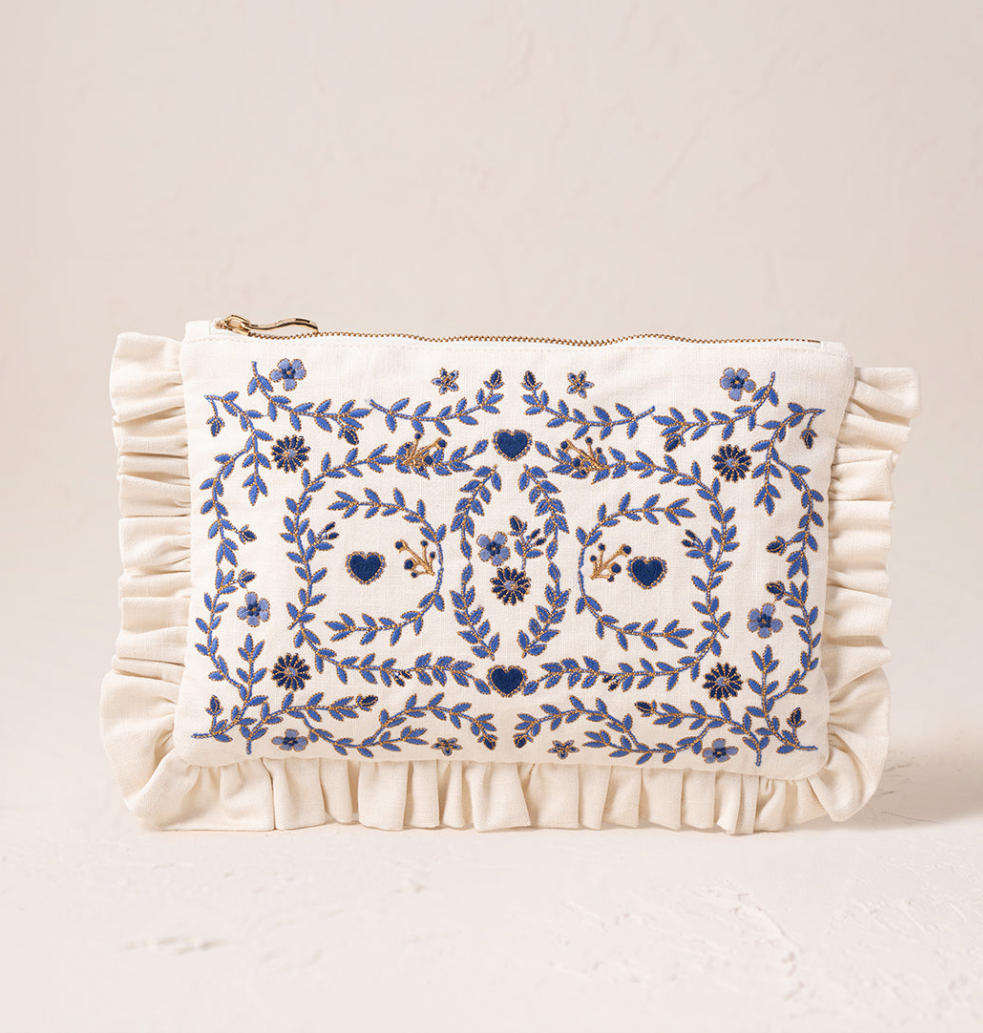 Mediterranean Garden Canvas Frill Everyday Pouch