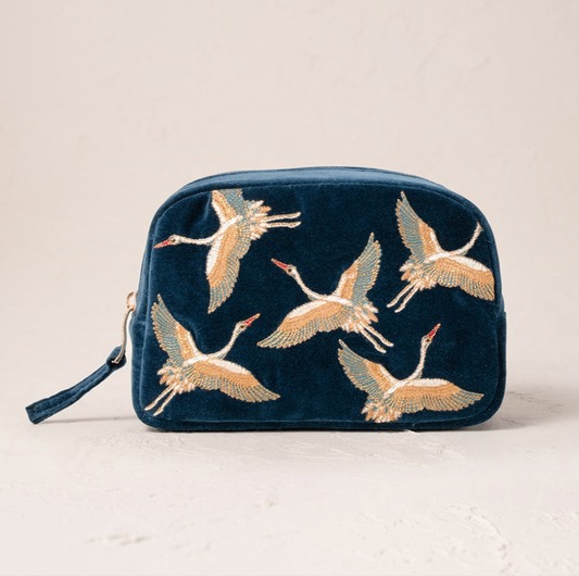 Cranes Makeup Bag in Ink Blue