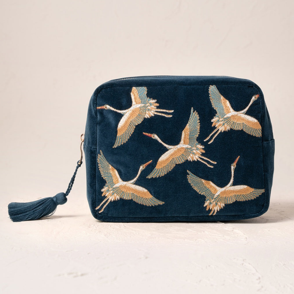 Cranes Wash Bag in Ink Blue
