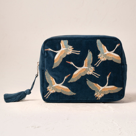 Cranes Wash Bag in Ink Blue