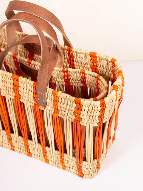 Bohemia Small Decorative Reed Basket - Orange Stripe