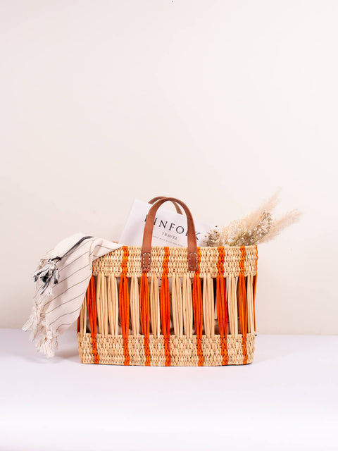 Bohemia Small Decorative Reed Basket - Orange Stripe