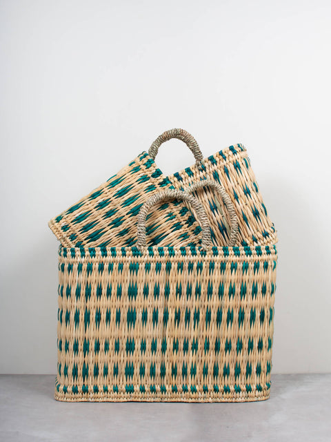 Bohemia Large Woven Reed Basket  - Green