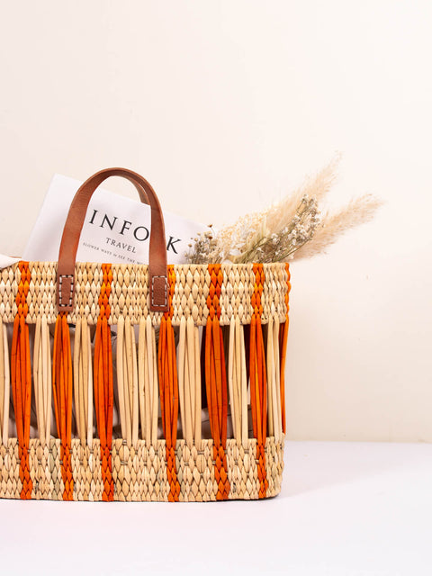 Bohemia Medium Decorative Reed Basket - Orange Stripe