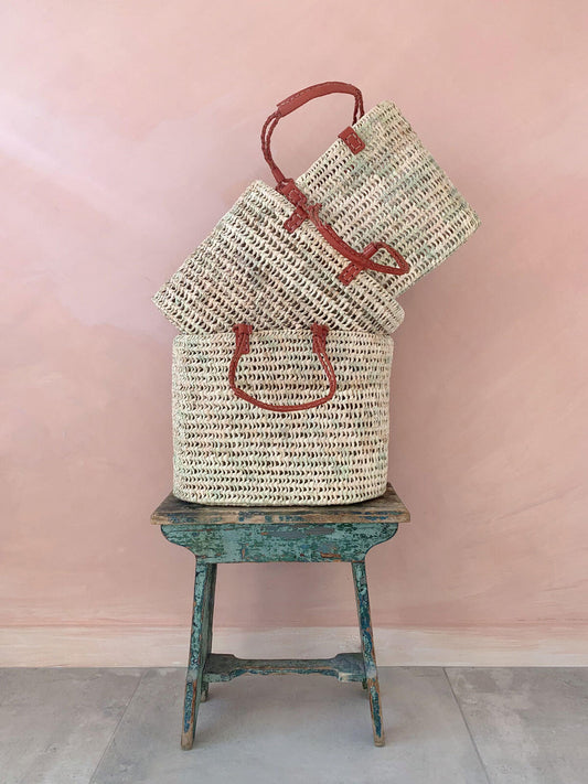 Bohemia Small Leather Handle Basket - Terracotta