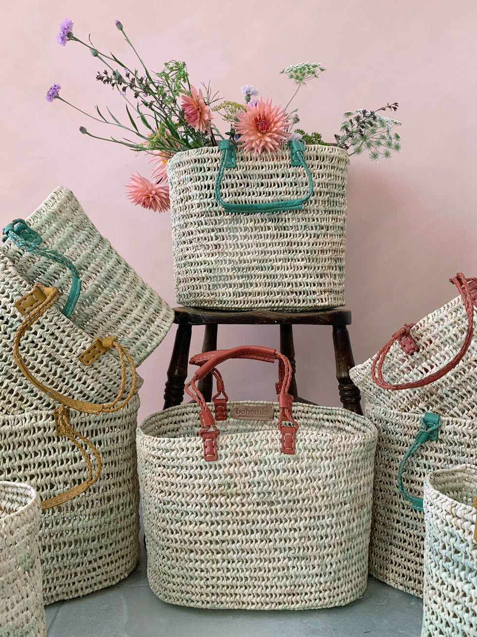 Bohemia Large Leather Handle Basket - Mustard