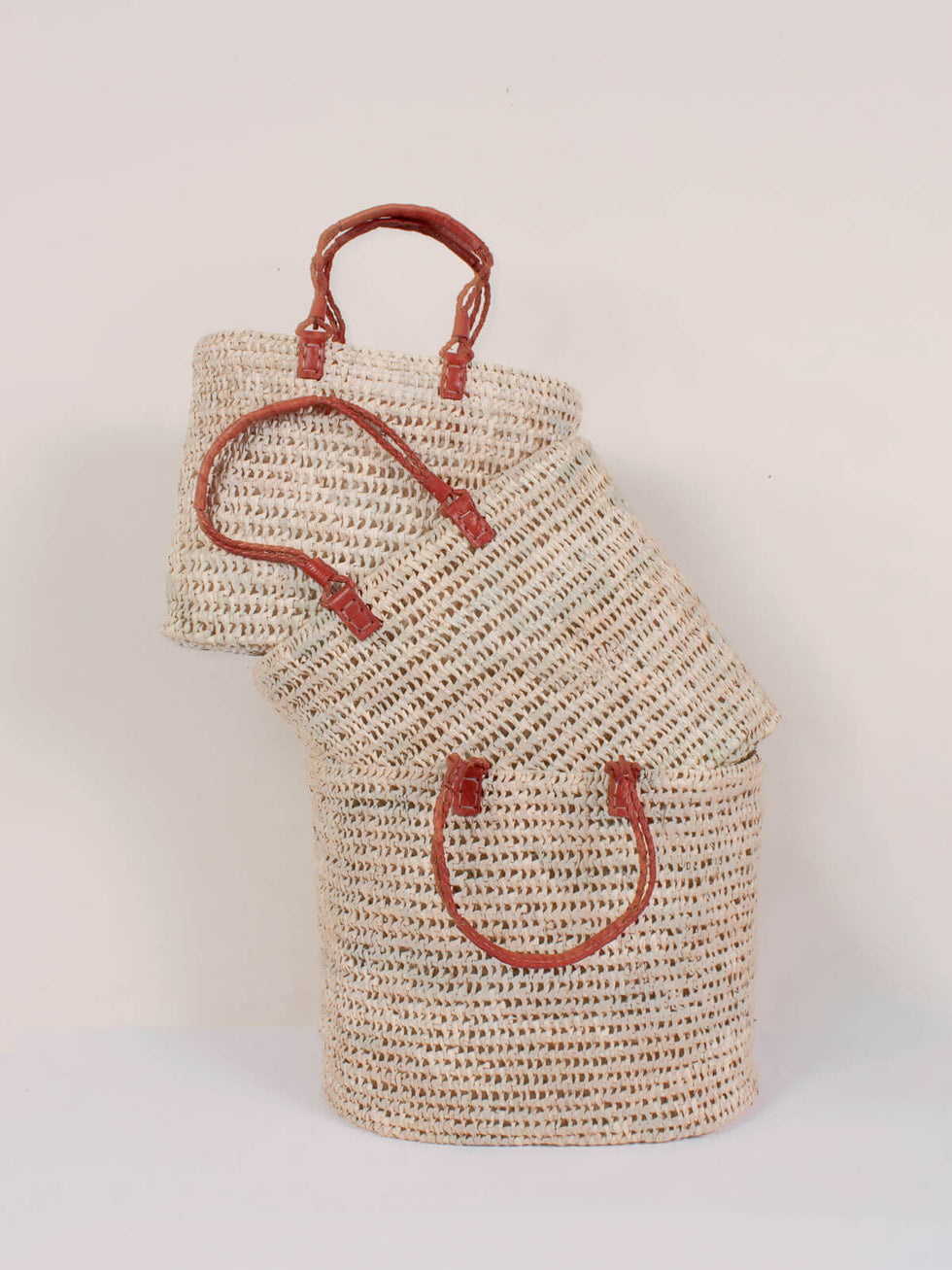 Bohemia Medium Leather Handle Basket - Terracotta