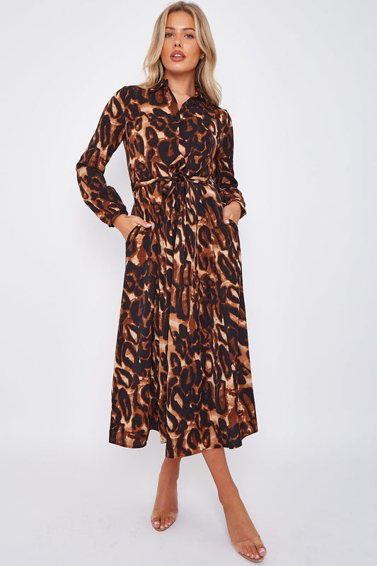 Animal Print Midi Shirt Dress
