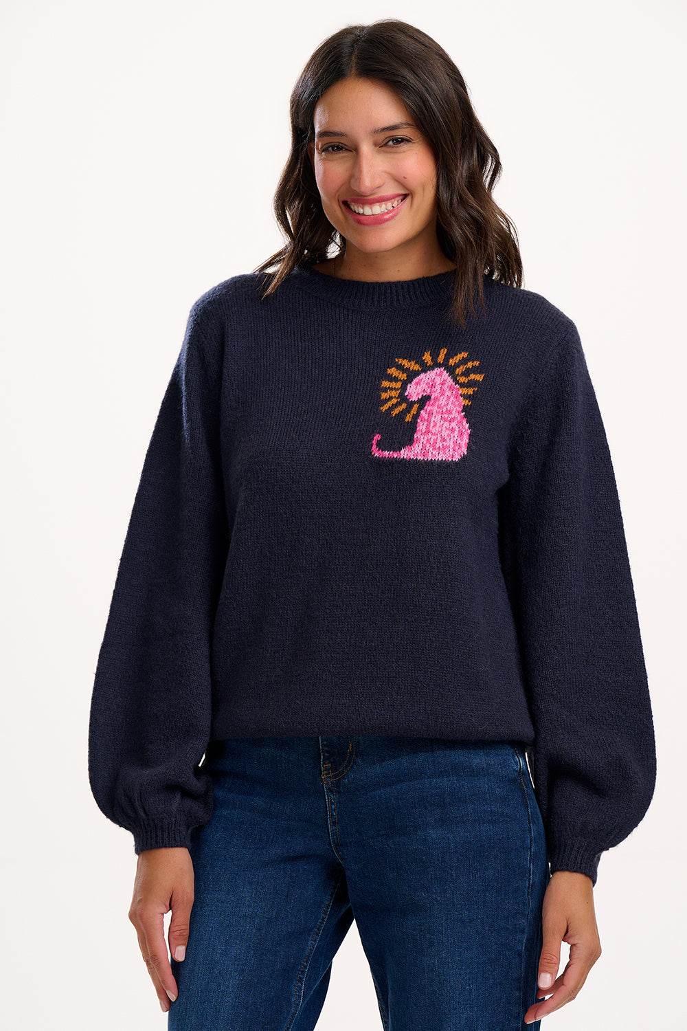 Sugarhill Brighton Essie Leopard Jumper in Navy