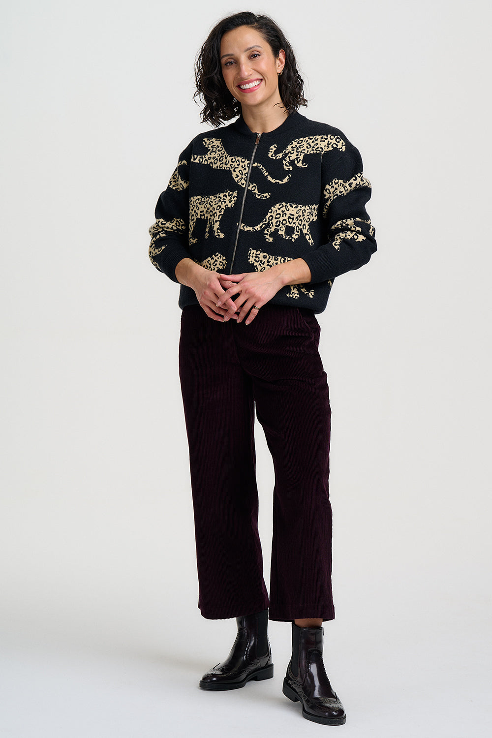 Sugarhill Brighton Solana Knitted Leopards Bomber Jacket