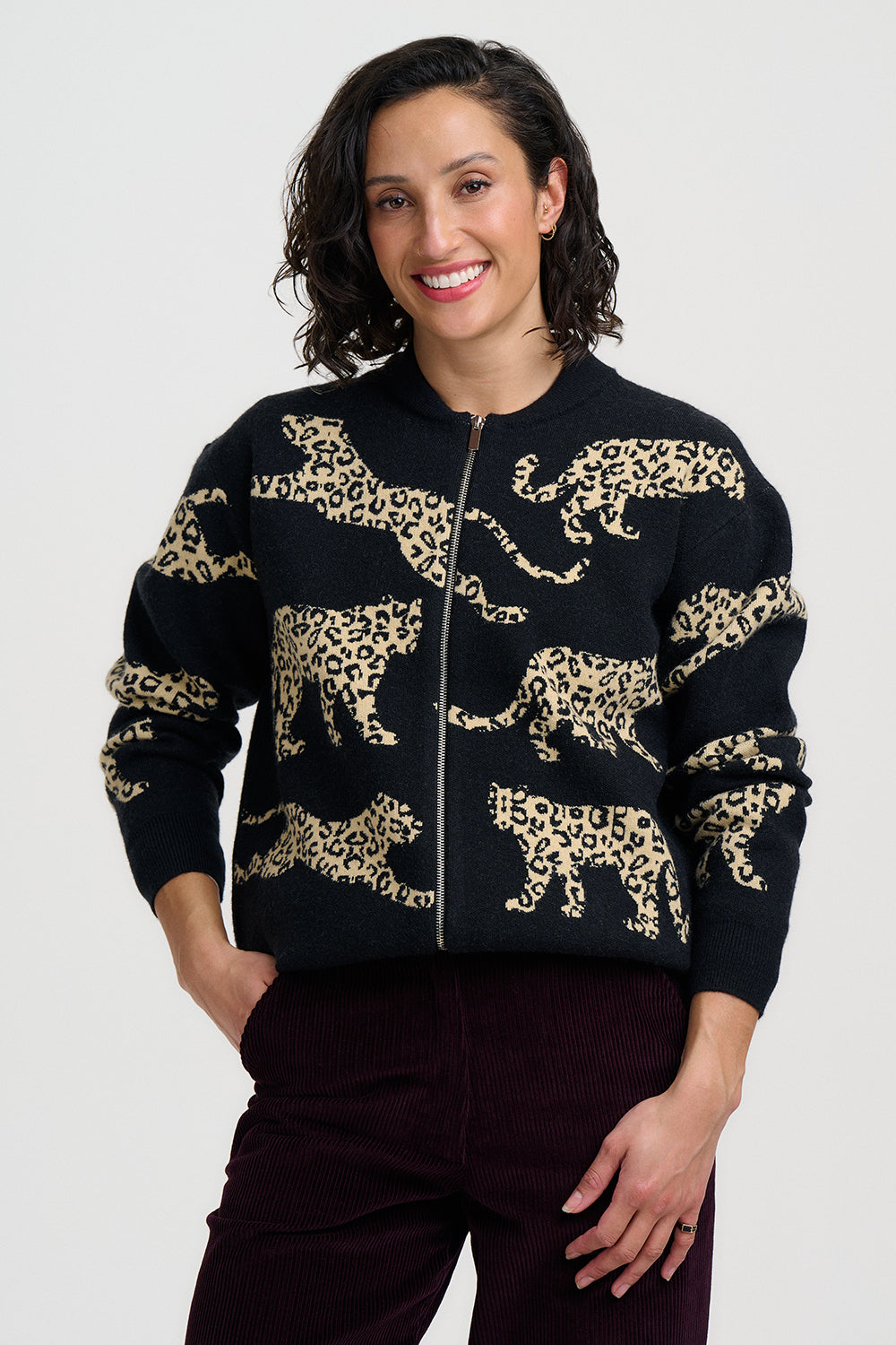 Sugarhill Brighton Solana Knitted Leopards Bomber Jacket