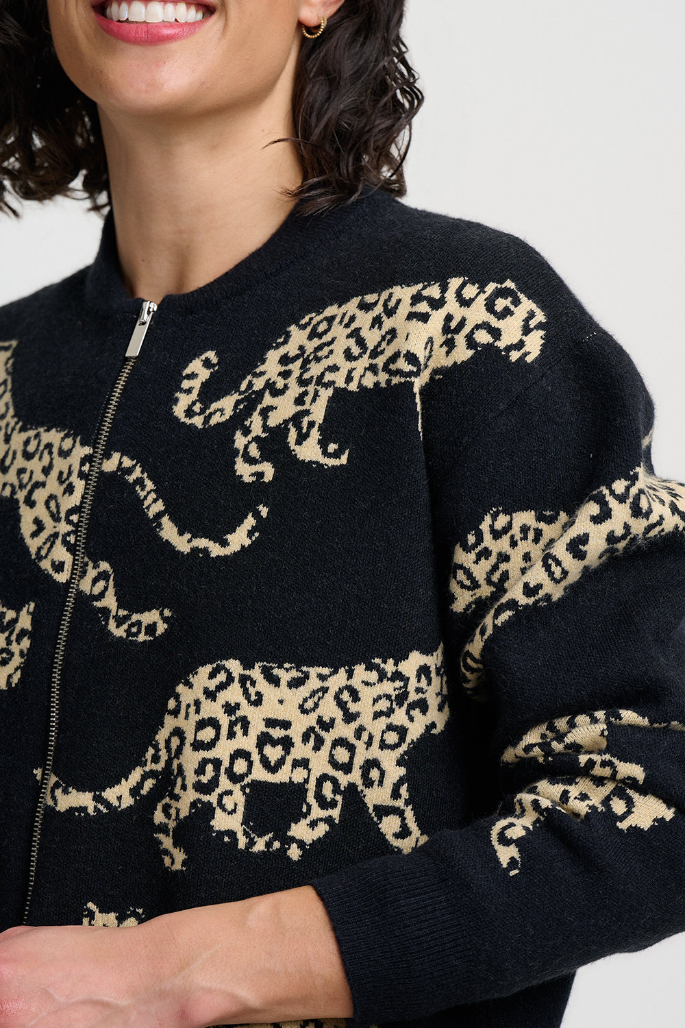 Sugarhill Brighton Solana Knitted Leopards Bomber Jacket