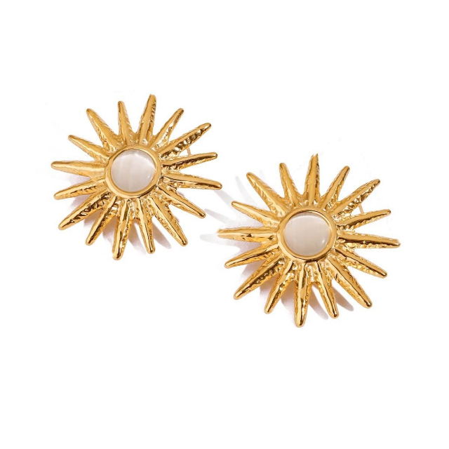 LAST TRUE ANGEL 18ct Plated Gold & Opal Oversized Sunburst Earrings