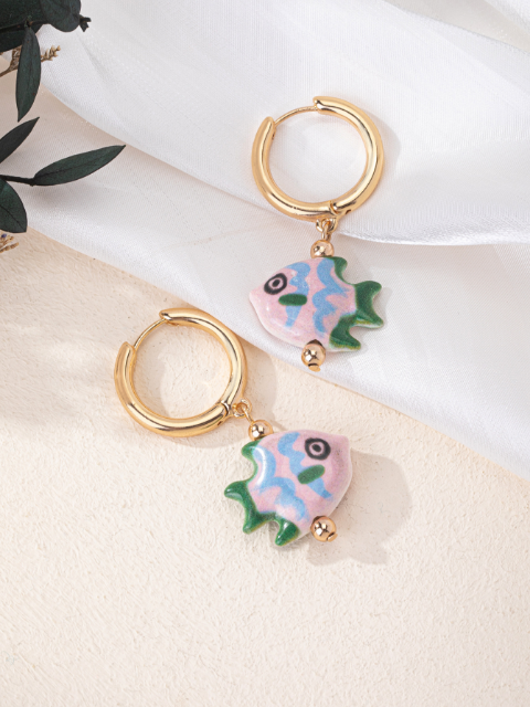 LAST TRUE ANGEL 18ct Plated Gold Hoop with Ceramic Angelfish