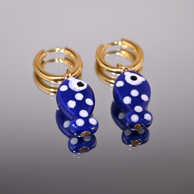 LAST TRUE ANGEL 18ct Plated Gold Huggie Hoops with Ceramic Spotted Fish