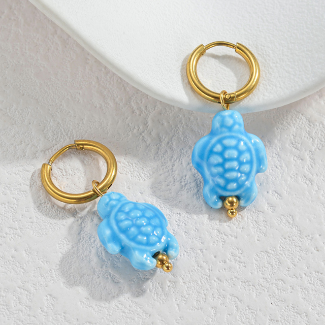 LAST TRUE ANGEL 18ct Plated Gold Huggie Hoops with Ceramic Turtle